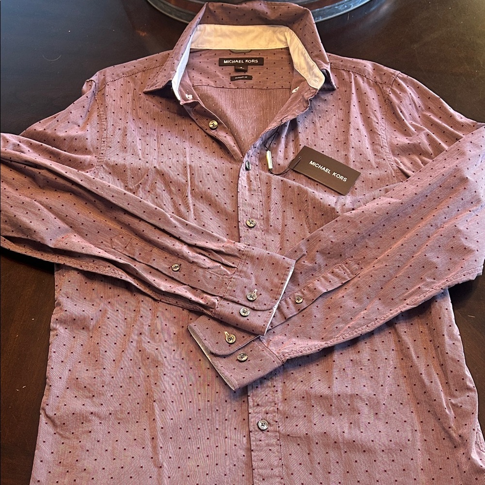 Michael Kors Men's Burgundy Button Down Shirt